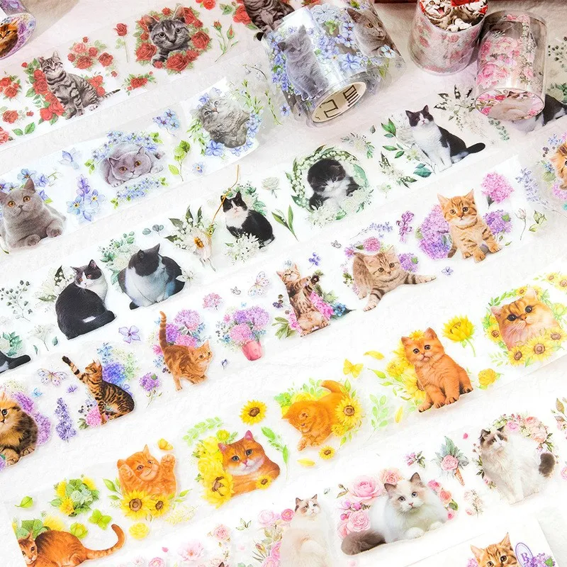 Washi Tape החתול ואת הפרח לקישוט דבק במשך ביומן עיצוב אלבומים אספקה