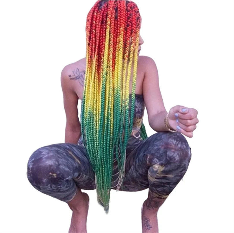 10 חבילות חמישה טון Ombre צבע הקשת ג ' מבו ראסטות תוספות שיער סינתטי עבור אישה שחורה