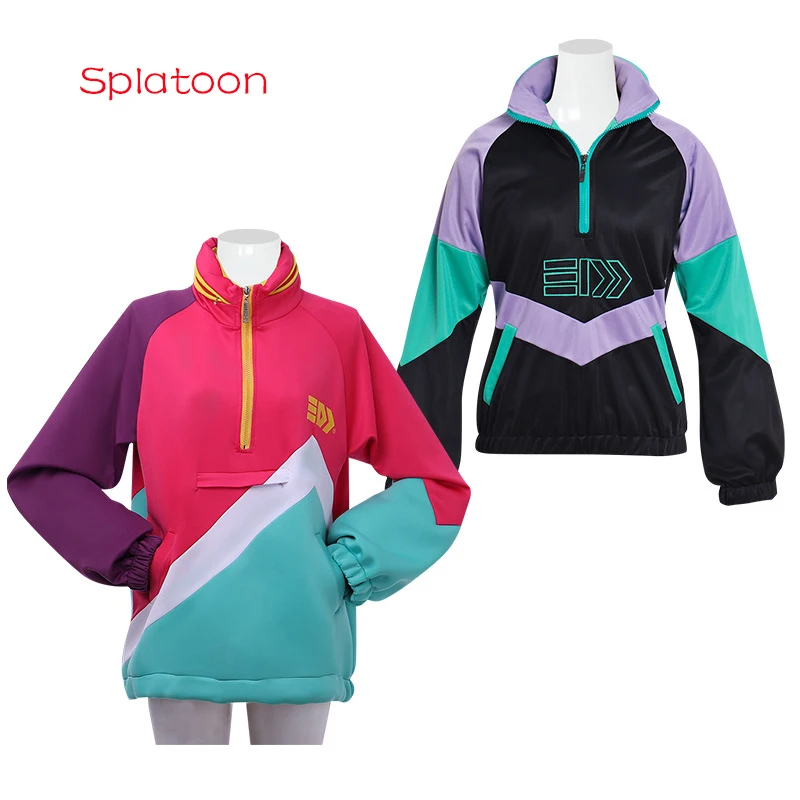 2 צבע Splatoon Cosplay משחק משובח Cosplay תלבושות גברים אישה ז ' קטים מקרית Pullovers החולצה מעיל ניגודיות צבע רוכסן