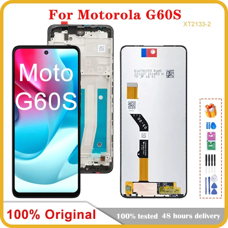 100% מקוריים עבור Motorola Moto G60S LCD XT2133-2 עם מסגרת לוח מגע, מסך תצוגה דיגיטלית Assambly על האופנוע G60s LCD