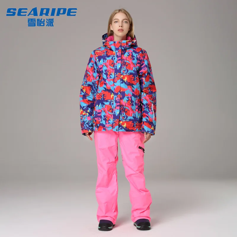 SEARIPE סקי החליפה להגדיר נשים תרמי ביגוד מעיל רוח עמיד למים חורף חם ' קט סנובורד מעילים, מכנסיים ציוד חיצוני