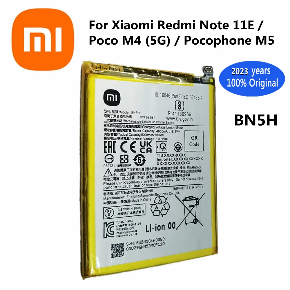 2023 100% מקורי 5000mAh BN5H סוללה עבור Xiaomi Redmi Note11E / פוקו M4 5G / Pocophone M5 באיכות גבוהה סוללות נטענות