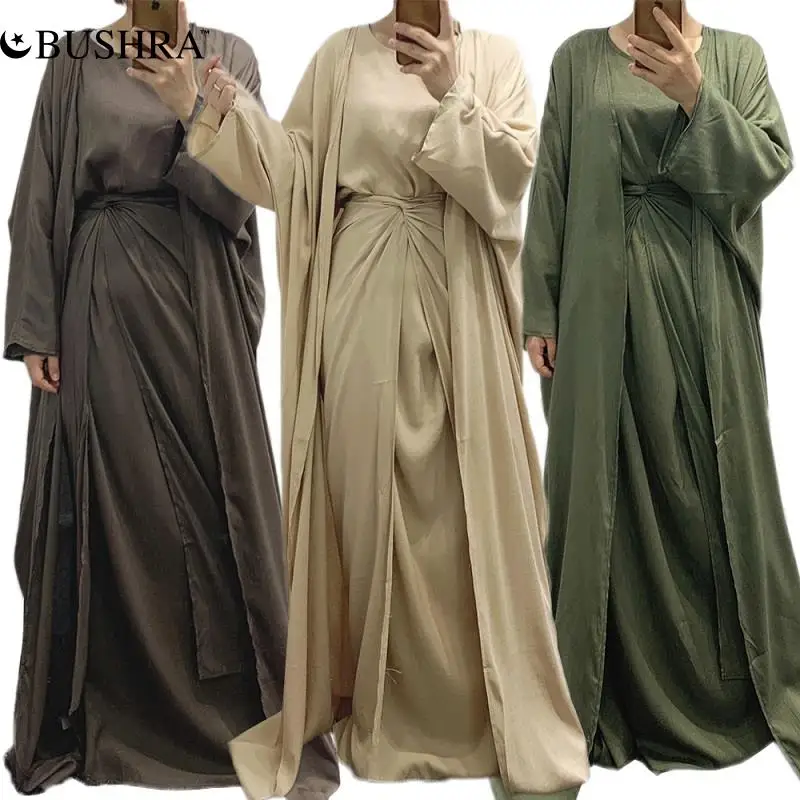 בושרה 3/4pcs נשים מוסלמיות Abaya שרוול ארוך מקסי שמלה+סוודר+חצאית+צעיף סט בגדים טורקית Kaftan האסלאמית-ערבית תלבושת
